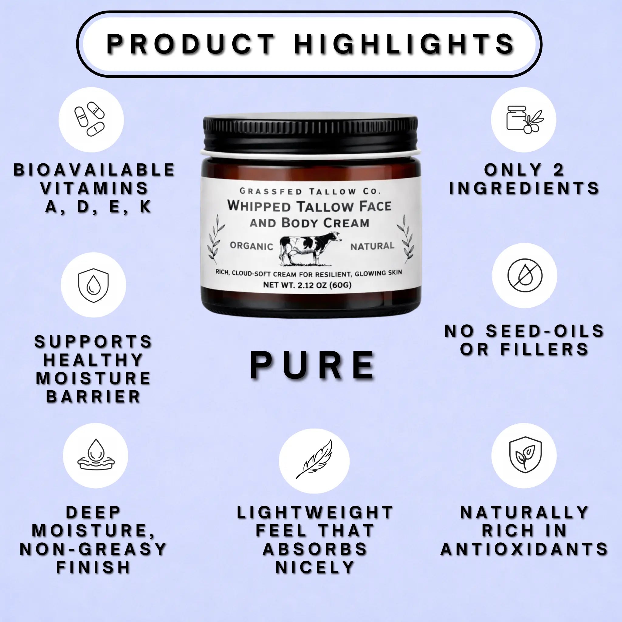 Luxurious Pure Whipped Tallow Cream for Ultimate Skin Hydration